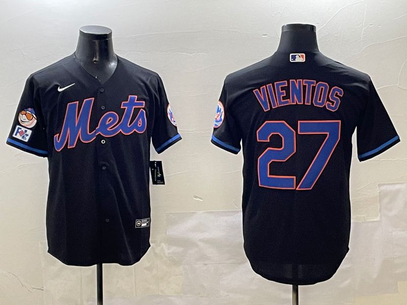 Men New York Mets #27 Vientos Black Game 2025 Nike MLB Jersey style 2
